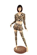Leopard Print Crop Top, Circle Cut Skirt and Leg Warmer Set - 2