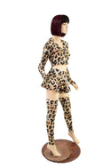 Leopard Print Crop Top, Circle Cut Skirt and Leg Warmer Set - 4