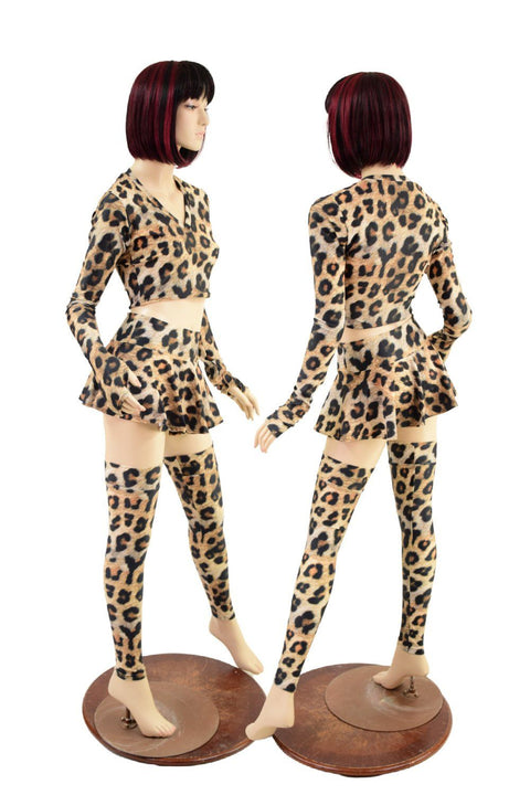 Leopard Print Crop Top, Circle Cut Skirt and Leg Warmer Set - Coquetry Clothing