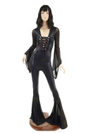 Black Mystique Laceup Catsuit with Mesh Bells and Sleeves - 1