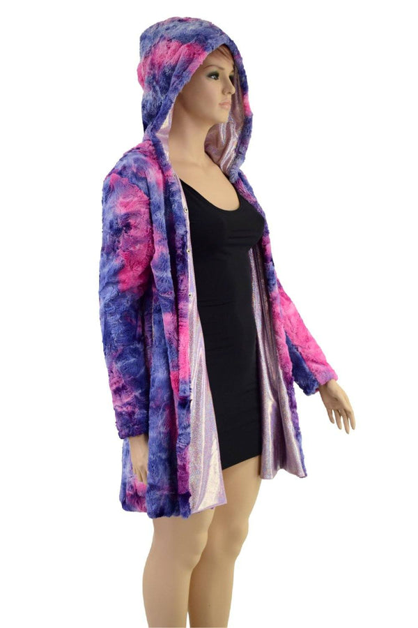 Minky A Line Coat in Razzle Dazzle and Lilac Holographic - 7