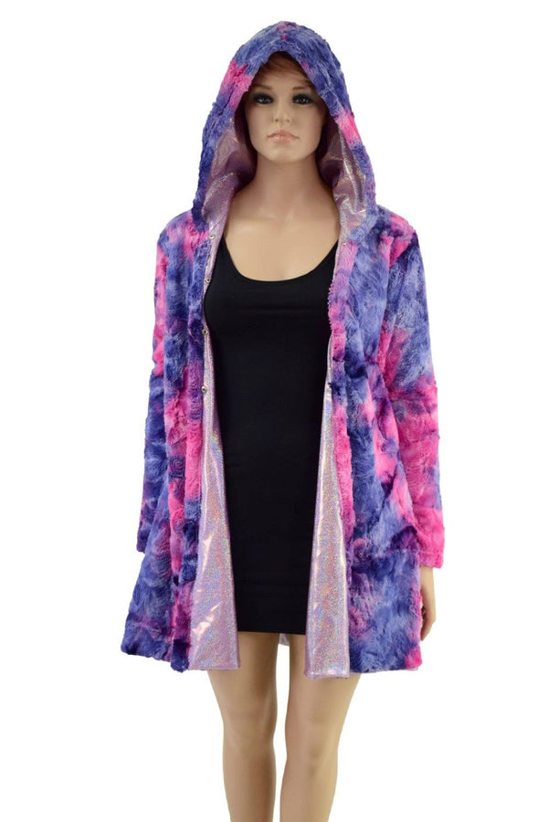 Minky A Line Coat in Razzle Dazzle and Lilac Holographic - 2