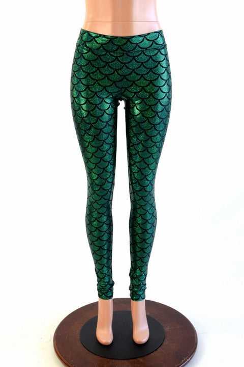 Green Mid Rise Mermaid Leggings - Coquetry Clothing