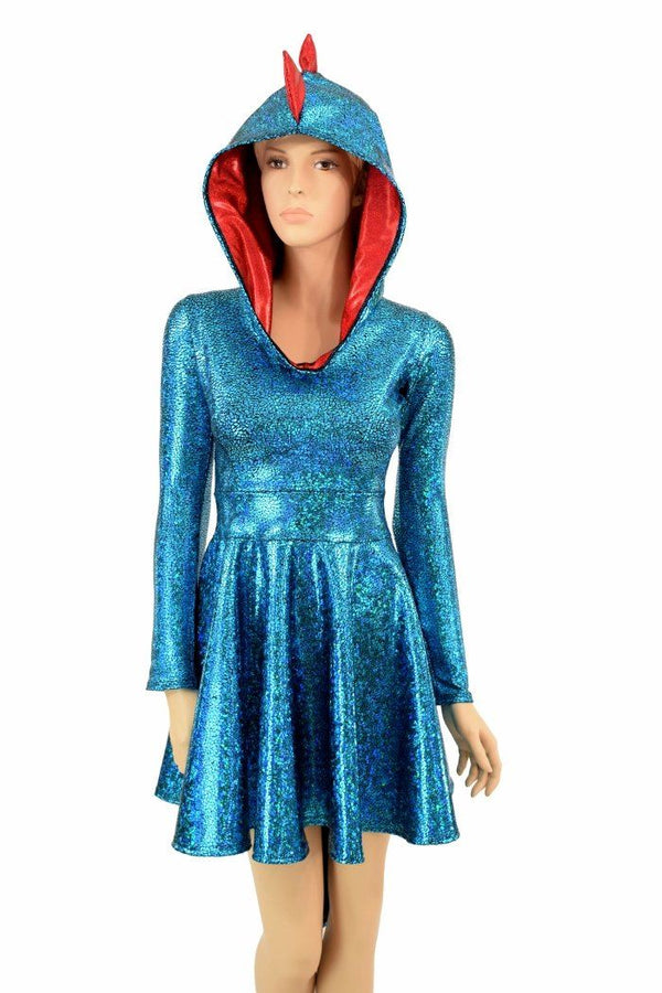 Turquoise Dragon Hoodie Skater Dress - 2