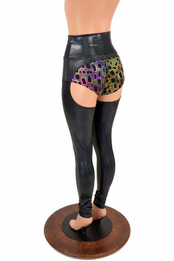 Black Holographic High Waist Chaps  (shorts not included) - 6