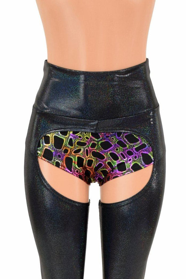 Black Holographic High Waist Chaps  (shorts not included) - 8