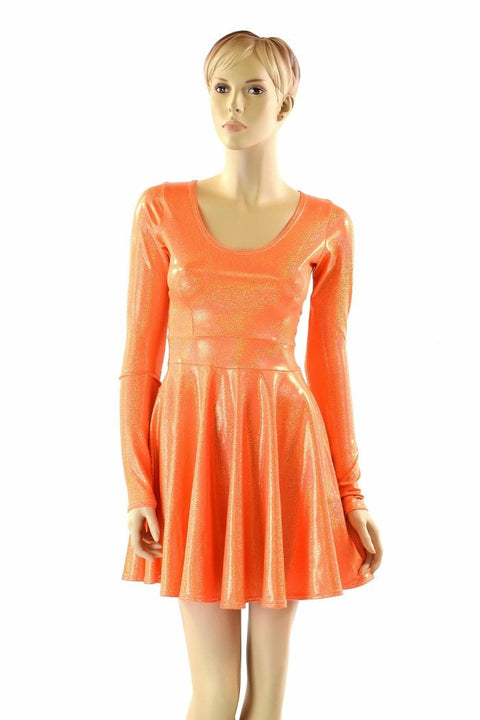 Orange Holographic Skater Dress - Coquetry Clothing