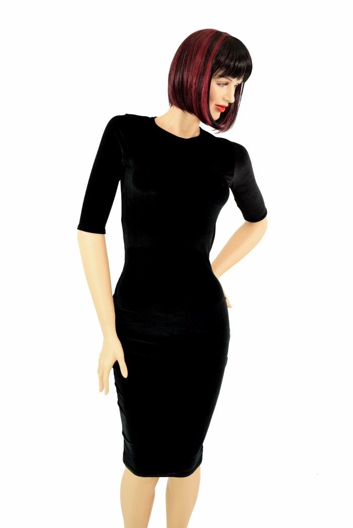 Black Velvet Half Sleeve Wiggle Dress Coquetry Clothing