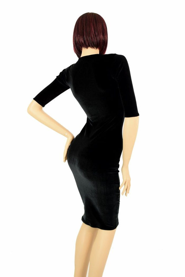 Black Velvet Half Sleeve Wiggle Dress - 3
