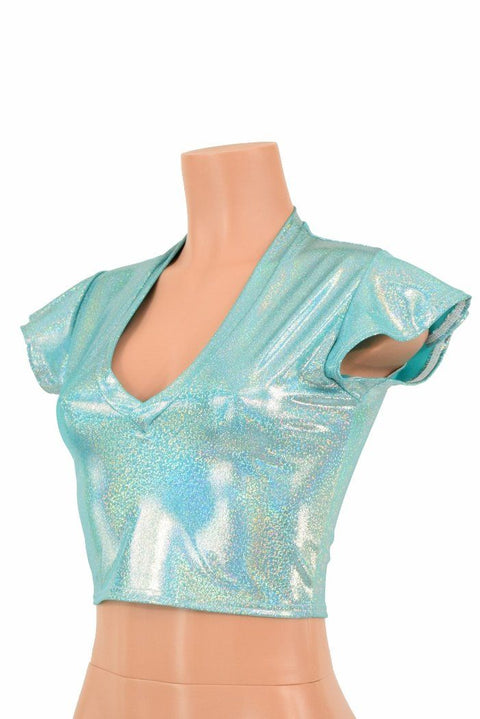 Ready to Ship Seafoam Flip Sleeve Crop Top Small - Coquetry Clothing