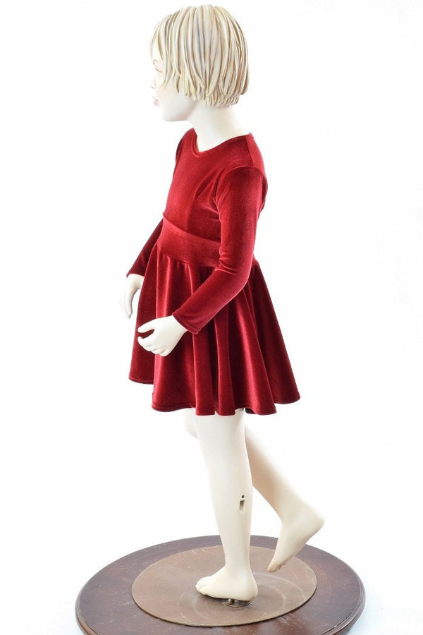 Girls Red Velvet Skater Dress - 4