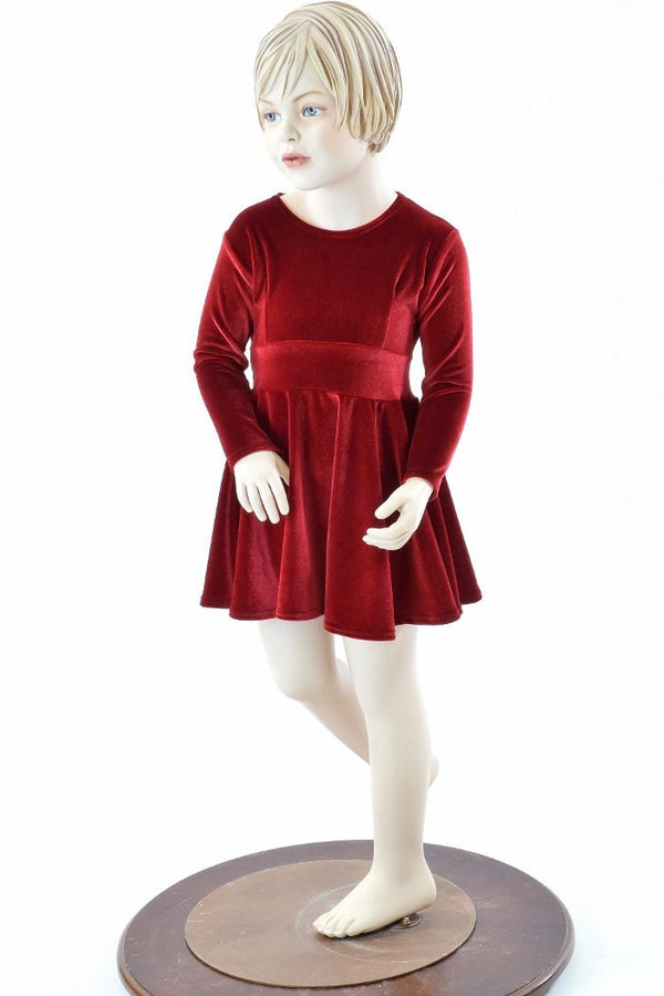 Girls Red Velvet Skater Dress - 1