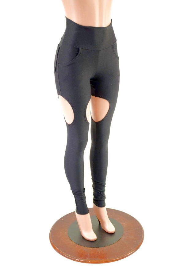 Black Zen Garter Leggings with Front and Back Pockets - 2