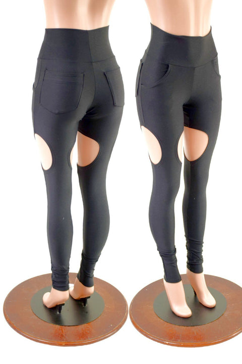 Black Zen Garter Leggings with Front and Back Pockets - Coquetry Clothing