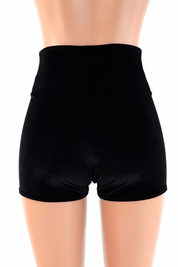 Black Velvet High Waist Shorts - 4