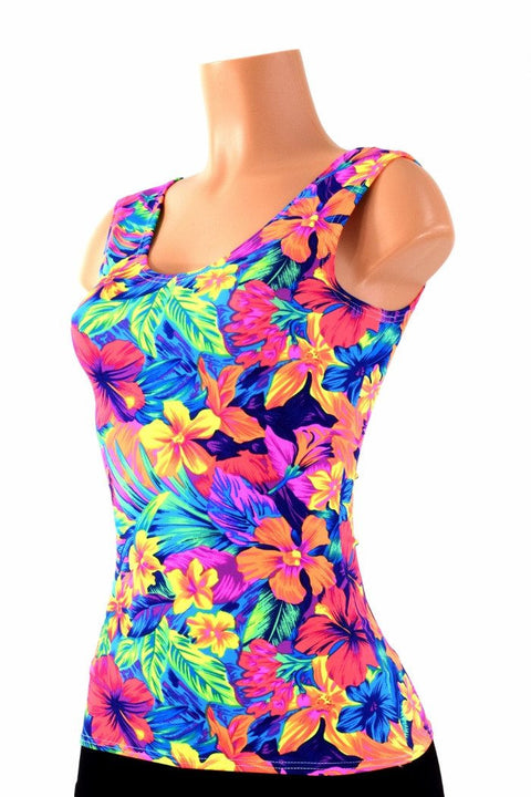 Full Length Scoop Neck Tahitian Floral Top - Coquetry Clothing