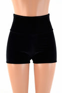 Black Velvet High Waist Shorts - 2