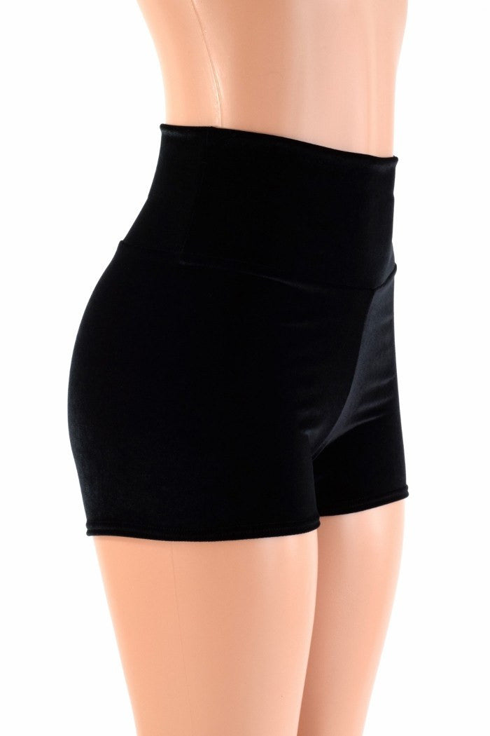 Coquetry Clothing Black Velvet High Waist Shorts L Black Velvet