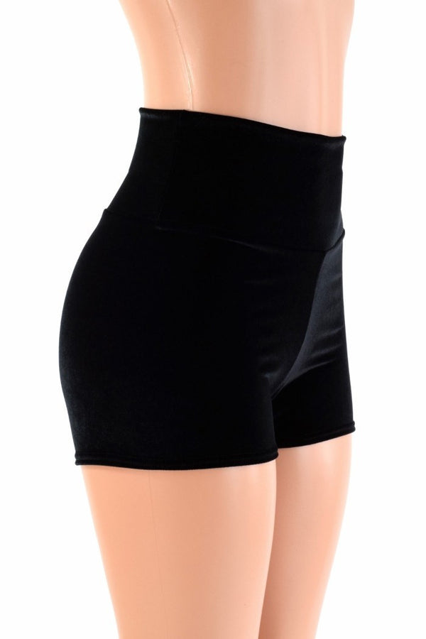 Black Velvet High Waist Shorts - 3