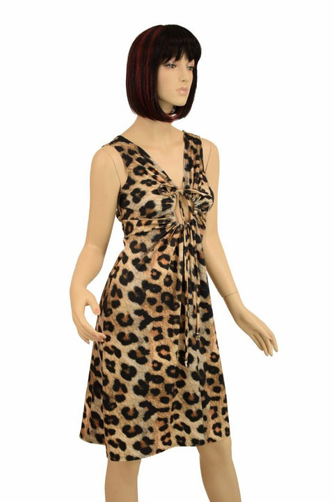 Leopard Print A-line Drawstring Keyhole Dress - Coquetry Clothing