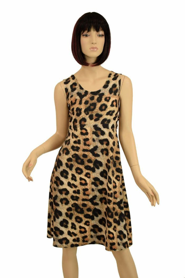 Leopard Print A-line Drawstring Keyhole Dress - 5