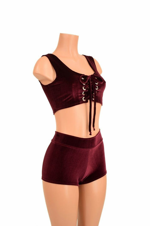 2PC Lace Up Crop & Shorts Set - Coquetry Clothing