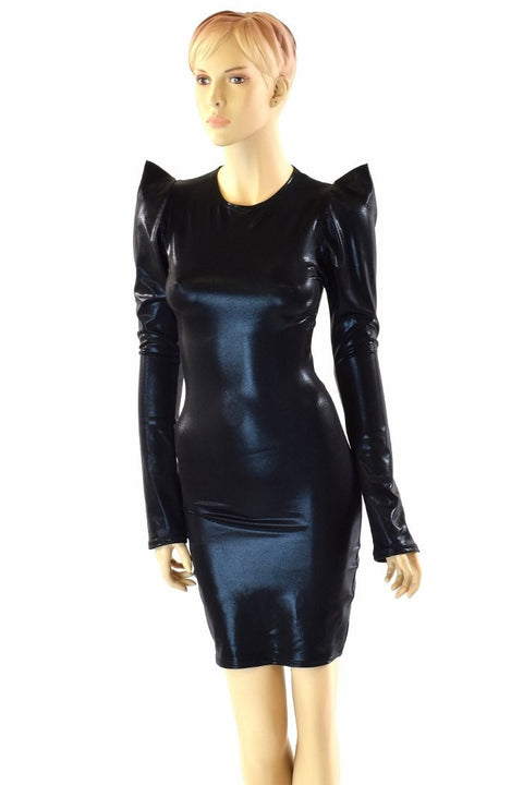 Black Metallic Sharp Shoulder Dress - Coquetry Clothing