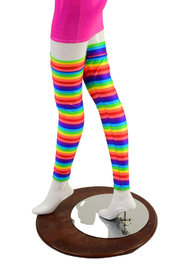 Thigh High Leg Warmers in Horizontal Rainbow Stripe - 6