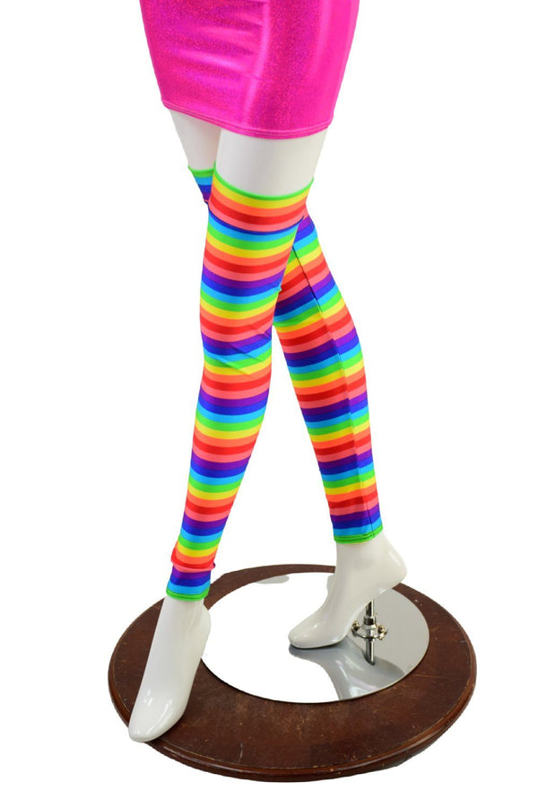 Thigh High Leg Warmers in Horizontal Rainbow Stripe - 1