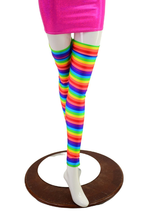 Thigh High Leg Warmers in Horizontal Rainbow Stripe - 3
