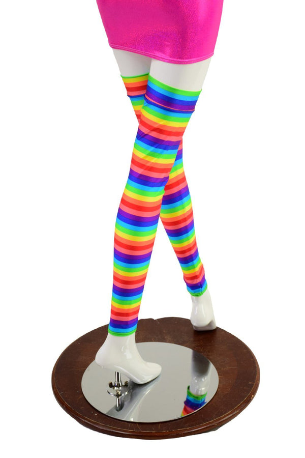 Thigh High Leg Warmers in Horizontal Rainbow Stripe - 5