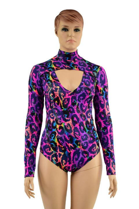 Rainbow Leopard Print Romper with Window Neckline - Coquetry Clothing