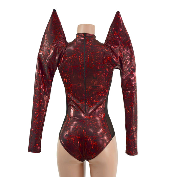 Primeval Red Romper with Mesh Side Panels and Keyhole - 2