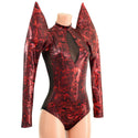 Primeval Red Romper with Mesh Side Panels and Keyhole - 4