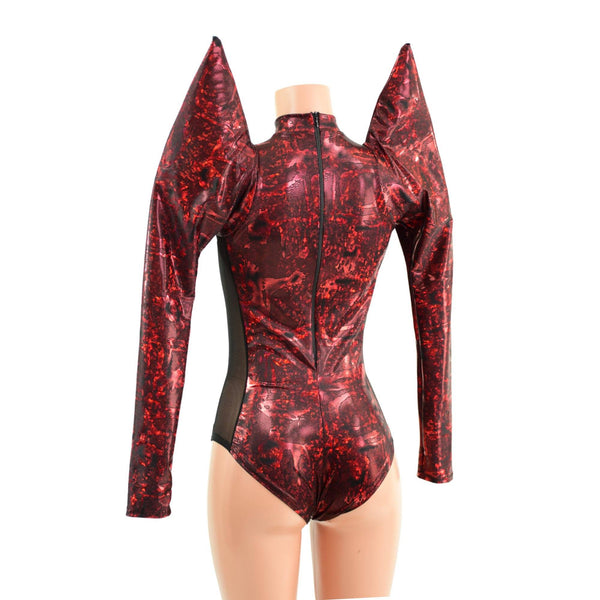 Primeval Red Romper with Mesh Side Panels and Keyhole - 6