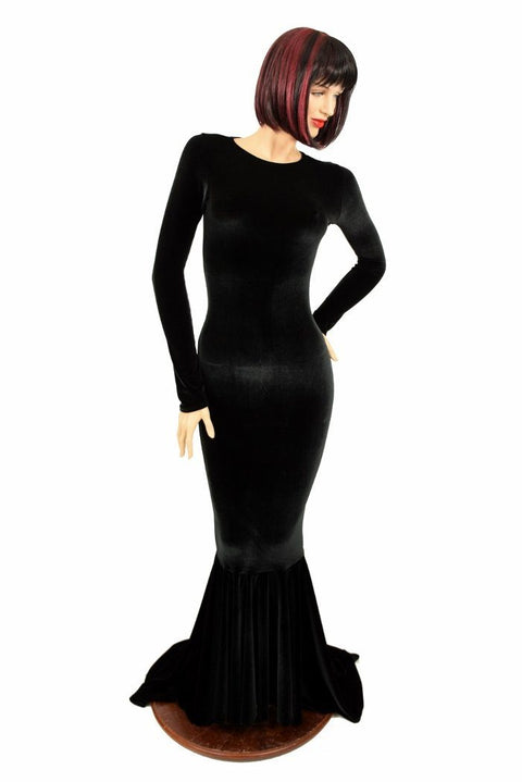 Black Velvet Long Sleeve Gown - Coquetry Clothing