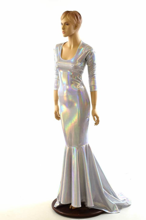 Flashbulb Holographic Puddle Train Gown - Coquetry Clothing