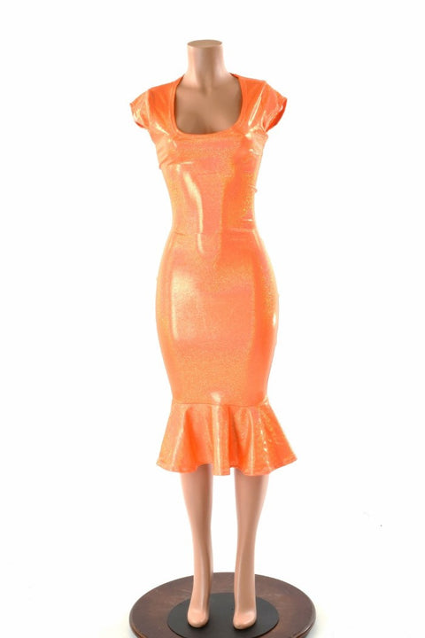 Orange Sparkly Jewel Ruffled Wiggle Dress - Coquetry Clothing