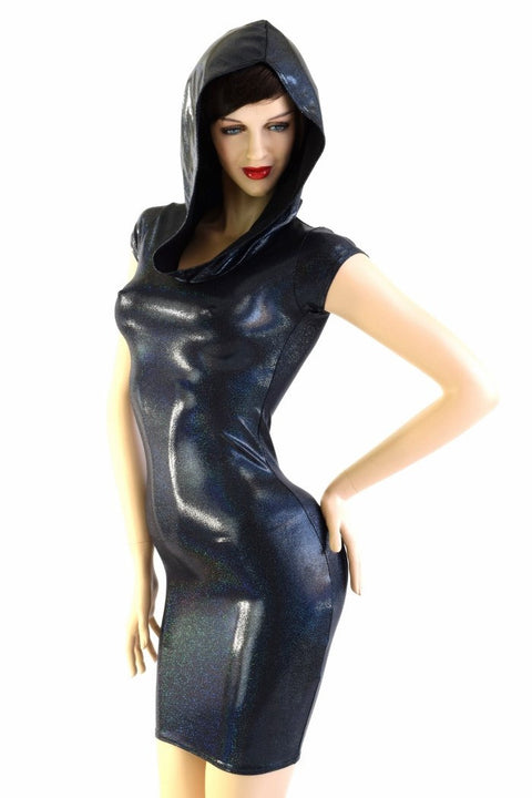 Black Holographic Hoodie Dress - Coquetry Clothing
