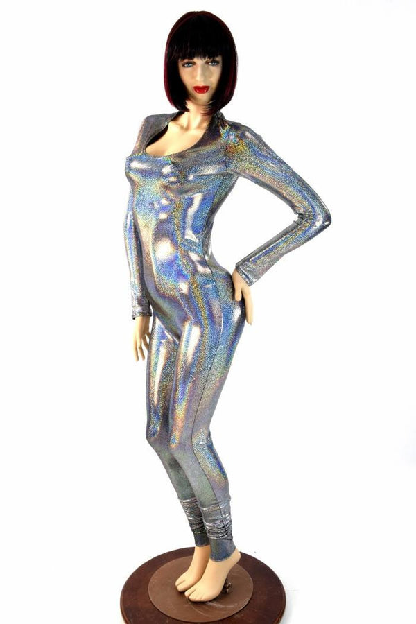 Silver Holographic Long Sleeve Catsuit - 1