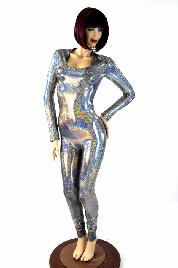 Silver Holographic Long Sleeve Catsuit - 2