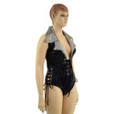 Backless Plunging Romper with Triple Laceup and Showtime Collar - 4