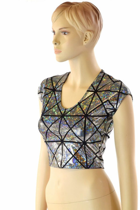 Cracked Tiles Cap Sleeve Crop Top - Coquetry Clothing