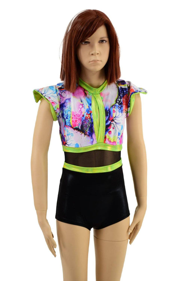 Girls Romper with Keyhole and Mesh Waistband - 2