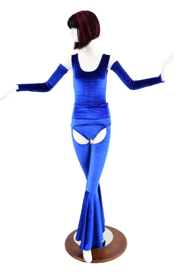 Sapphire Blue Velvet Chaps Outfit - 2