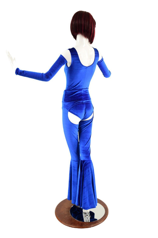 Sapphire Blue Velvet Chaps Outfit - 5