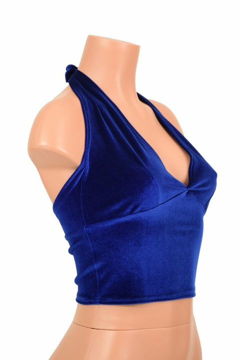 Sapphire Velvet Darted Tie Back "Midi" Halter - Coquetry Clothing