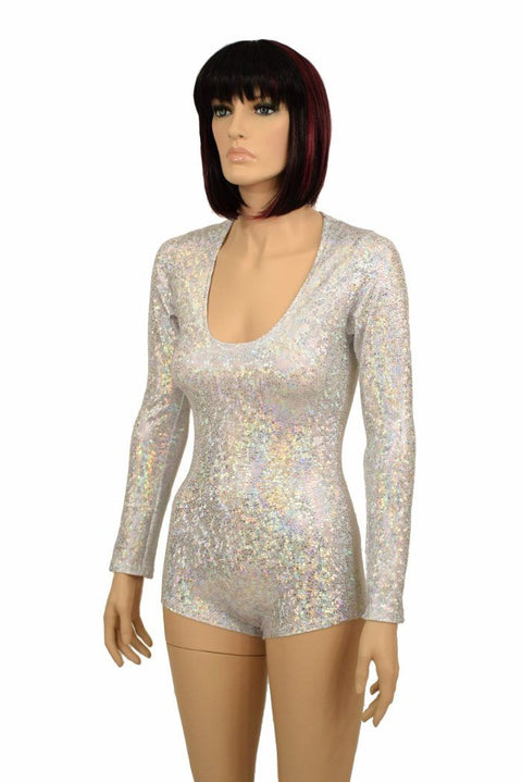 Silvery White Long Sleeve Romper - Coquetry Clothing