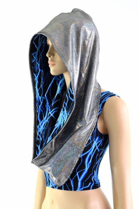 Silver & Blue Lightning Reversible Infinity Festival Hood - Coquetry Clothing