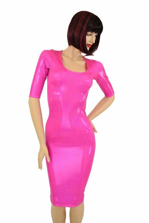 Pink Sparkly Half Sleeve Wiggle Dress - Coquetry Clothing